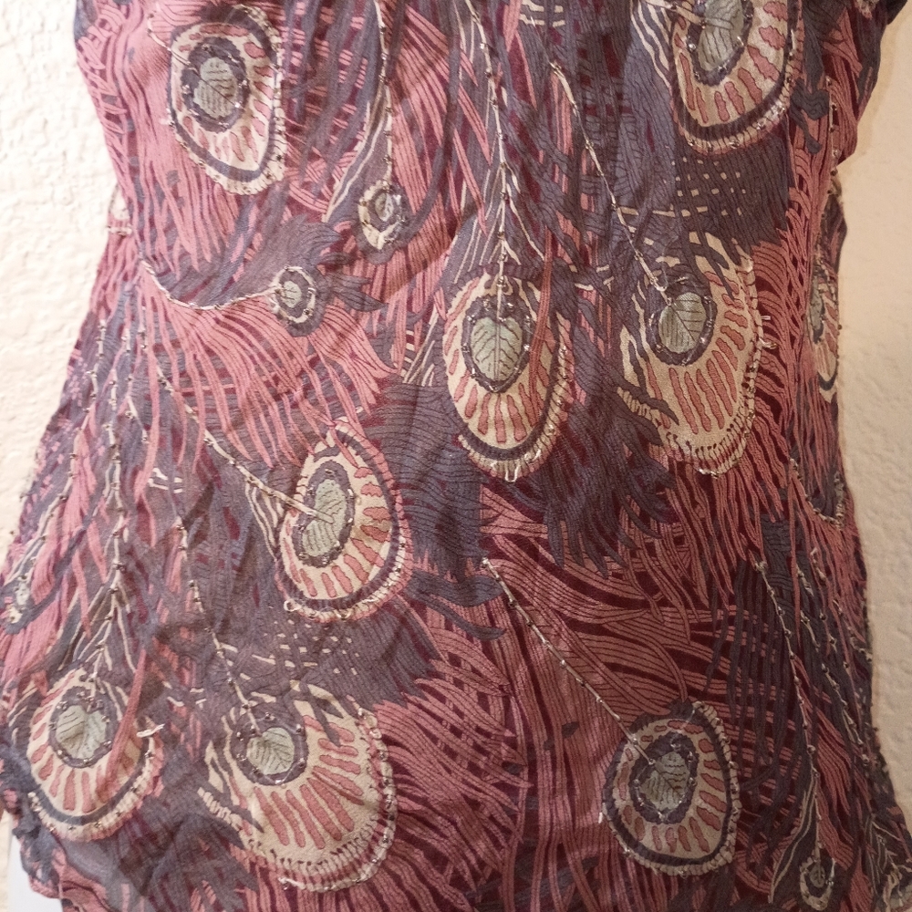 HALE BOB Tank Top Silky Patterned Pinks Purple Adjustable Spaghetti Straps Sz M - Picture 8 of 12